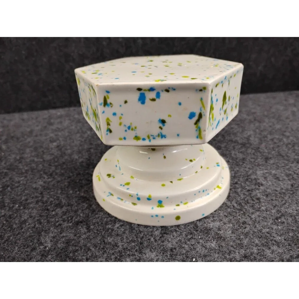 Vintage Ceramic Pillar Candle Holder Base Stand Pedestal Riser Speckled